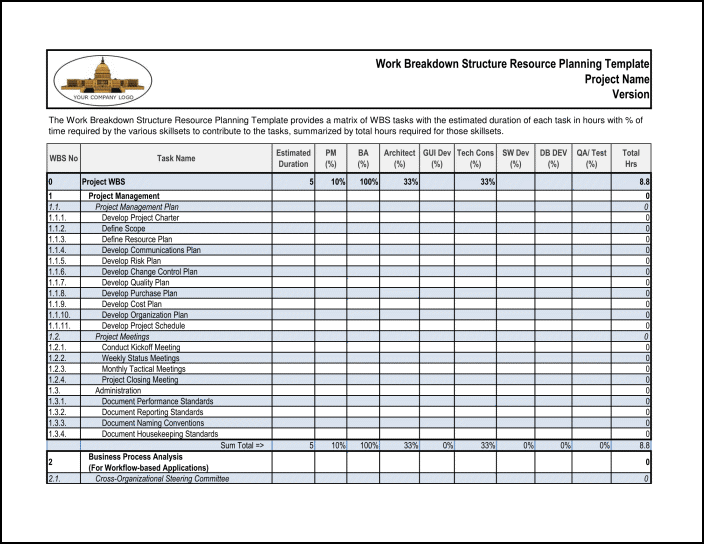 Work Breakdown Structure Resource Planning Template-P01-700